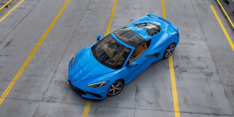 A Corvette carparked cross on yellowlines top view
